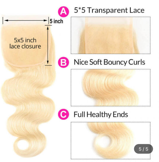 #613 5x5 Transparent Lace Closure