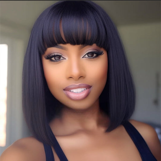 straight w/bangs human hair 4x4 lace closure BOB