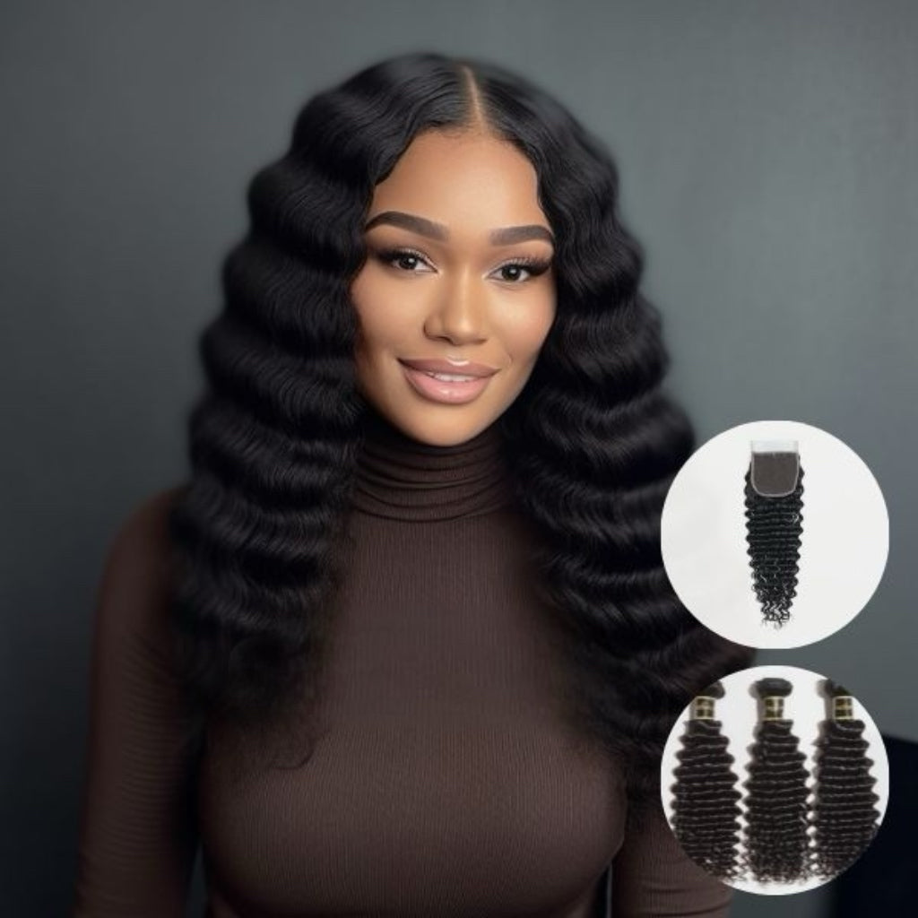 5x5 closure+ bundles Natural Black Virgin hair bundles